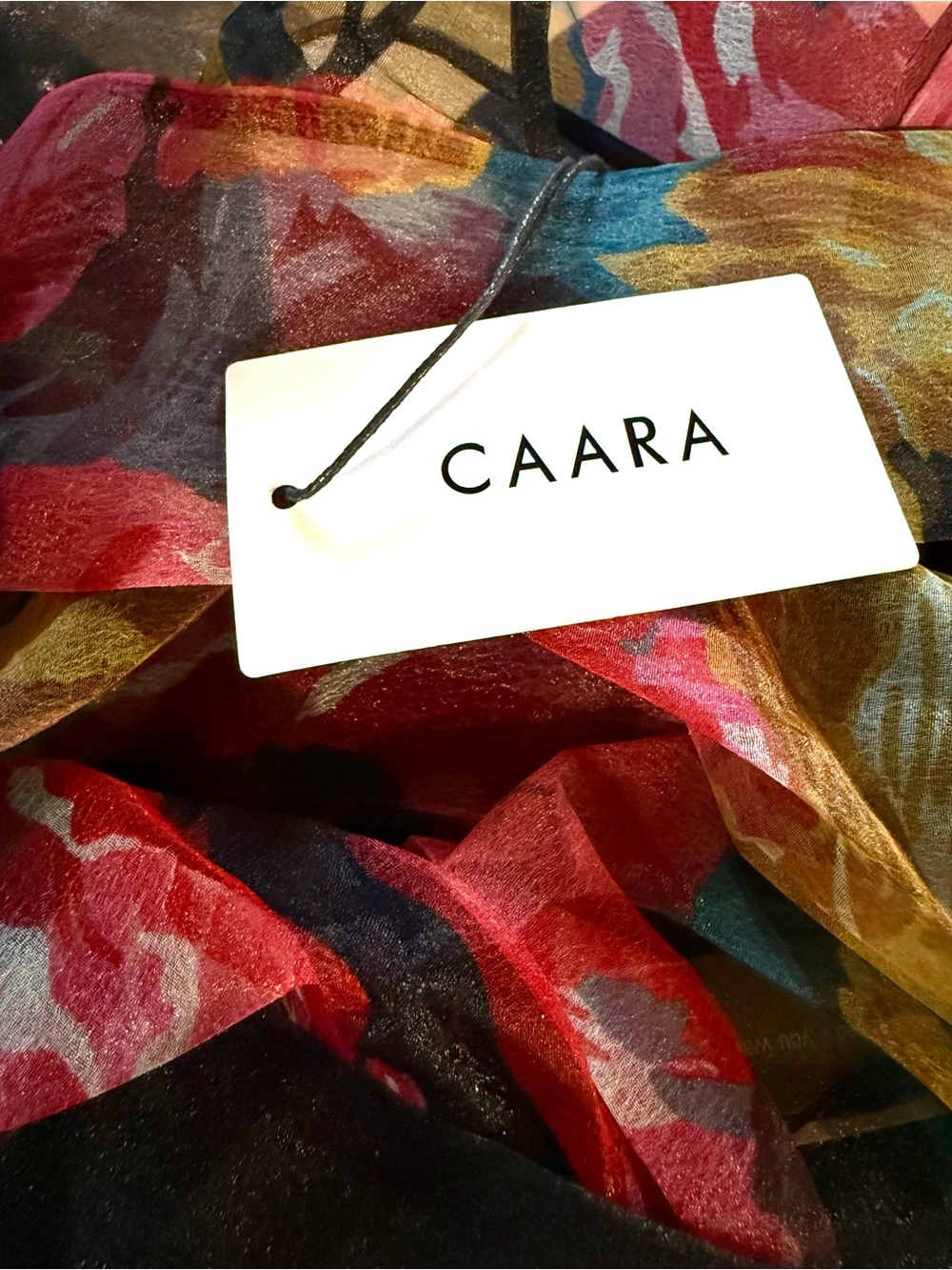 Caara Few Moda Alette Dress Sheer Floral Maxi Multicolor Tulip Blooms On Black - Picture 10 of 12